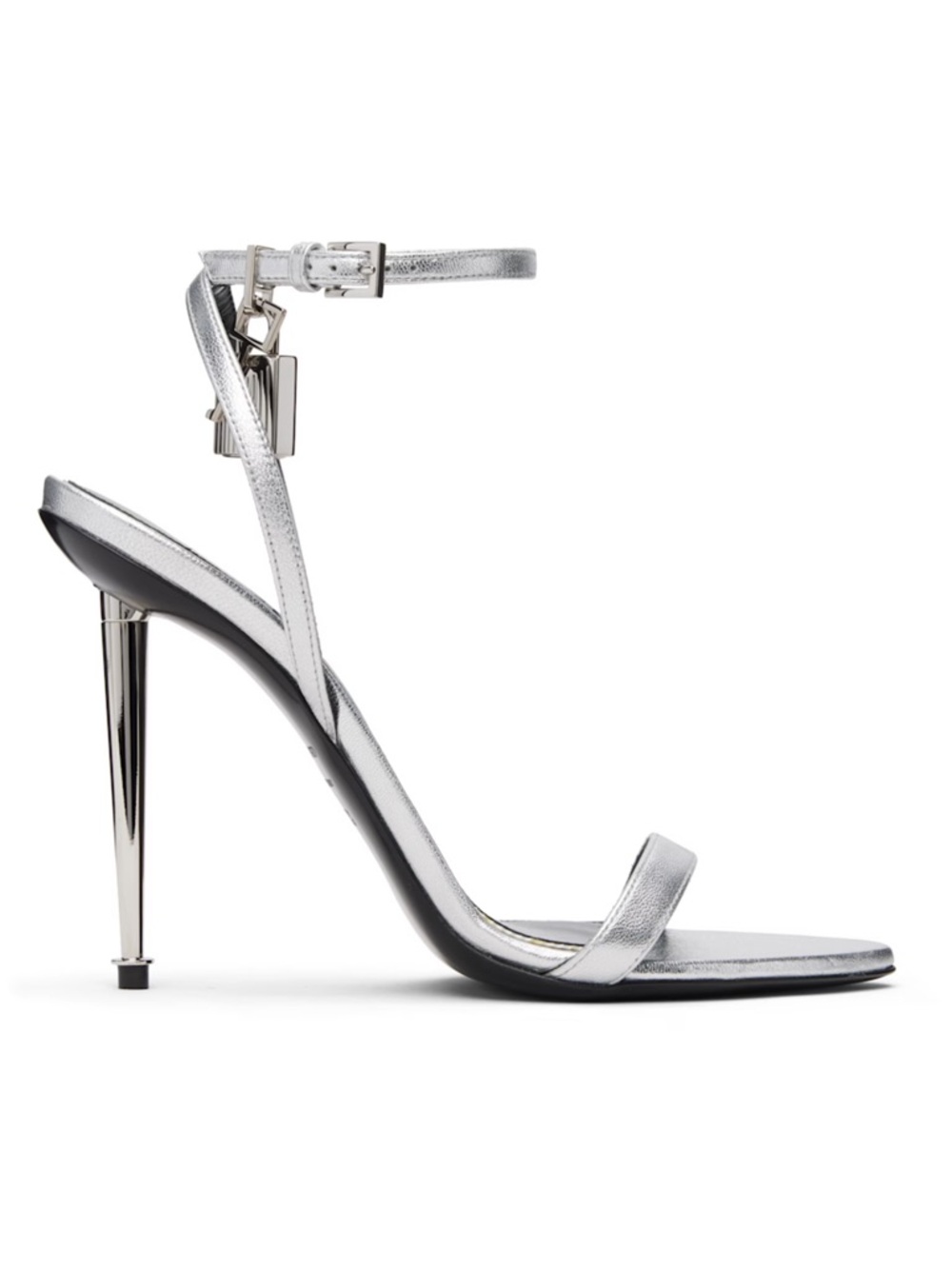Tom Ford Metallic Silver Strappy Slingback Padlock Heels as 39